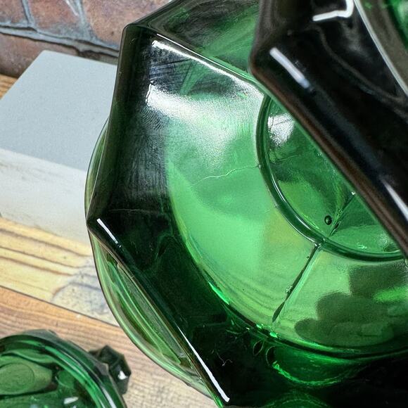 Fostoria Glass Emerald Green Coin Dot 8 1/2" Wedding Bowl Covered Candy Jar Lid‎ - Picture 10 of 13